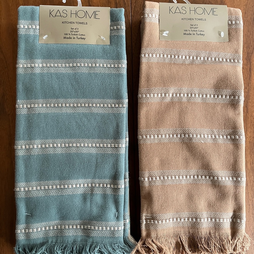 Striped Kitchen Towels - Blue and Tan